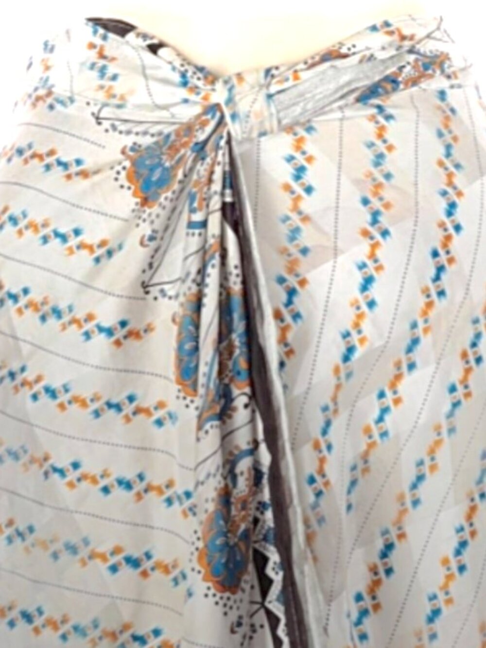 Henna 100% Silk Wrap Skirt In Royal Blue, Golden Yellow White and Gray-One Size - Picture 14 of 14